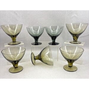 Art Deco Style Short Sorbet Cordial Champagne Glass Black And Brown Smoked 7pc
